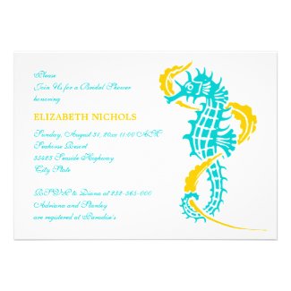 Seahorse turquoise, yellow wedding bridal shower announcement