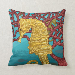 seahorses and coral throw pillow