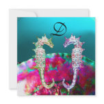 SEAHORSES BEACH WEDDING MONOGRAM, pink blue black Personalized Invites