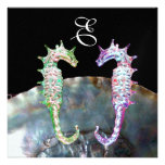 SEAHORSES BEACH WEDDING MONOGRAM, pink white black Personalized Invitation