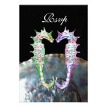 SEAHORSES BEACH WEDDING MONOGRAM,RSVP white black Announcements