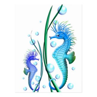 Seahorses Cartoon Postcard