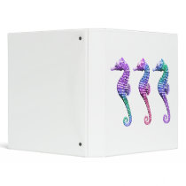 Seahorses in Blue Purple and Green 3 Ring Binders