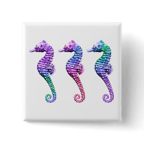 Seahorses in Blue Purple and Green Pinback Buttons