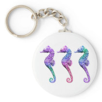 Seahorses in Blue Purple and Green Keychain