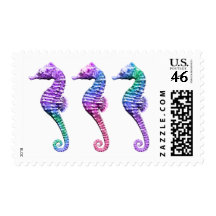 Seahorses in Blue Purple and Green Stamp