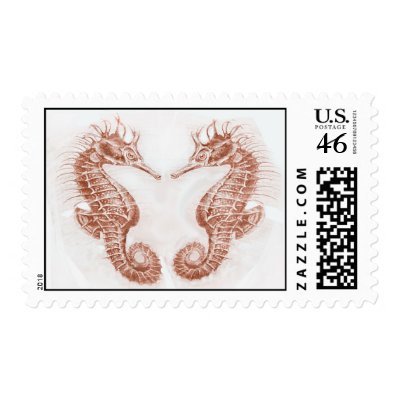 seahorses in love- brown stamps