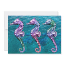 Seahorses on Ocean Background Custom Invite