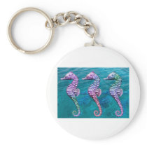 Seahorses on Ocean Background Key Chain