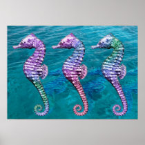 Seahorses on Ocean Background Print