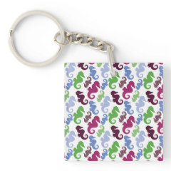 Seahorses Pattern Nautical Beach Theme Gifts Square Acrylic Keychains