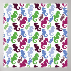 Seahorses Pattern Nautical Beach Theme Gifts Posters
