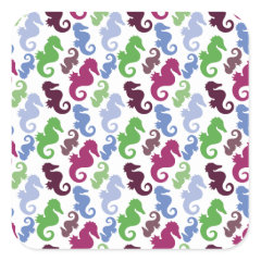 Seahorses Pattern Nautical Beach Theme Gifts Square Sticker