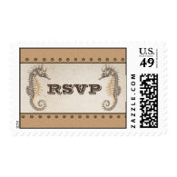 seahorses vintage wedding rsvp postage stamps