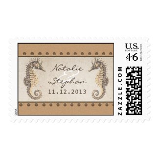 seahorses wedding invitations postage stamps