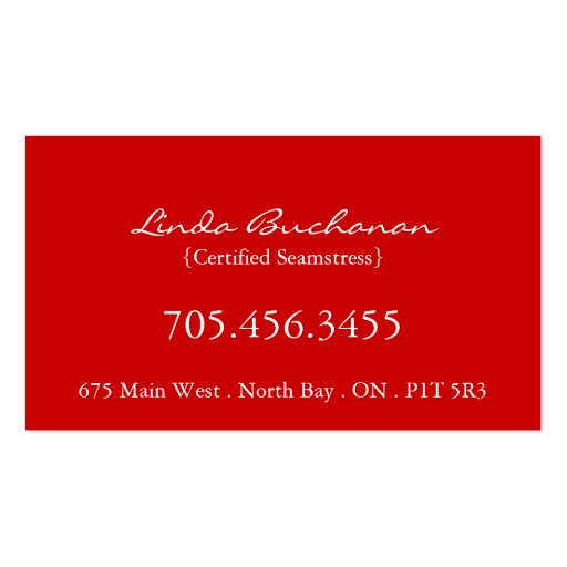 Seamstress ~ Business Card (back side)