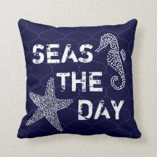 Seas The Day Beach Ocean Theme Pillow