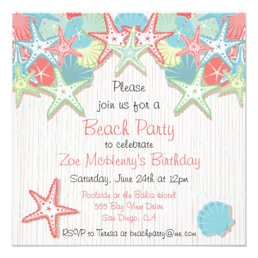 Seashell Beach Party Invitations