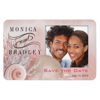 Seashell Dreams Beach Photo Save the Date pink Rectangular Magnet