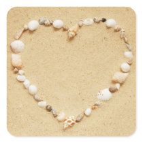 Seashell Heart Square Stickers