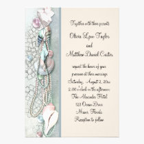 Seashell Pearls Elegant Beach Wedding invitations