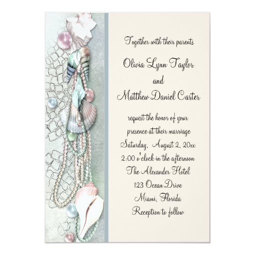 Seashell Pearls Elegant Beach Wedding 5x7 Paper Invitation Card Zazzle