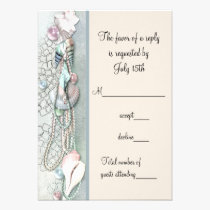 Seashell Pearls Elegant Beach Wedding RSVP invitations