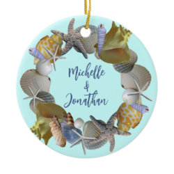 Seashell Wreath Names and Year Ornament ornament