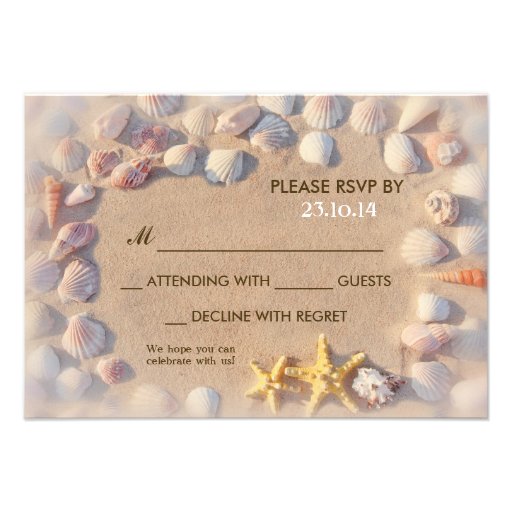 seashells and starfish beach wedding RSVP Custom Invites