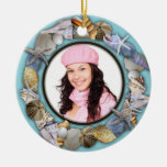 Seashells, Blue Photo Frame Christmas Ornament