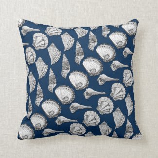 Seashells Hand Drawn in Black and White, Any Color Pillow
