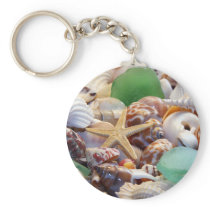 Seashells Starfish & Beach Glass Keychain