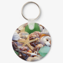 Seashells Starfish Beach Glass Keychain