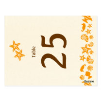 Seashells & Starfish Beach Wedding Table Number Post Cards