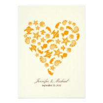 Seashells & Starfish Heart Beach Wedding Custom Invitation