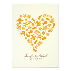 Seashells & Starfish Heart Beach Wedding Custom Invitation