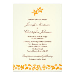 Seashells & Starfish Heart Beach Wedding Custom Invitation