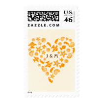Seashells & Starfish Heart Beach Wedding Postage Stamps