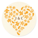 Seashells & Starfish Heart Envelope Seal Round Sticker