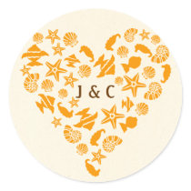 Seashells & Starfish Heart Envelope Seal Round Sticker