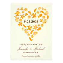 Seashells & Starfish Heart Save the Date Invite