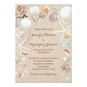 Seashells & Starfish on the Beach Wedding 5x7 Paper Invitation Card