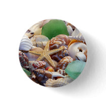 Seashells Starfish & Sea Glass Button