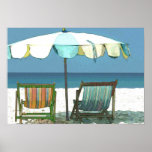 Seaside Beach, Chairs & Umbrella Print