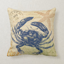 Seaside Blue Crab Collage Pillows