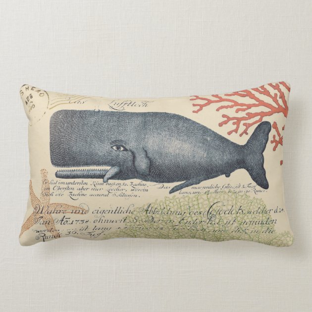 Seaside Blue Whale Collage Throw Pillow-1