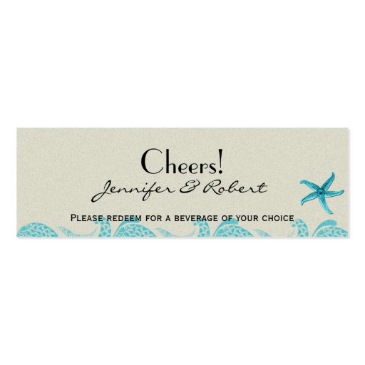 Seaside in Sand and Aqua Wedding Drink Tickets Business Card Templates