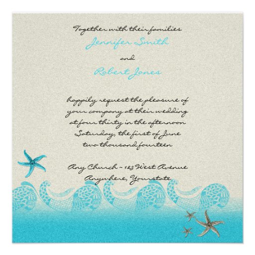 Seaside in Sand and Aqua Wedding Invitation