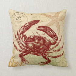 Seaside Red Crab Collage Throw Pillow