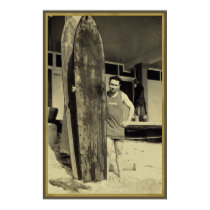 Seaside surfing in hawaii Vintage Surf Poster posters